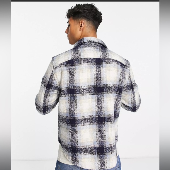 Men’s Plaid Overshirt Jacket Blue - Picture 5 of 6